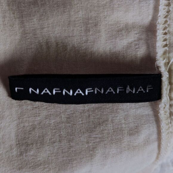 Naf Naf Ivory Cotton Top Size L Pintucks Crochet Lace Trim - Picture 12 of 14